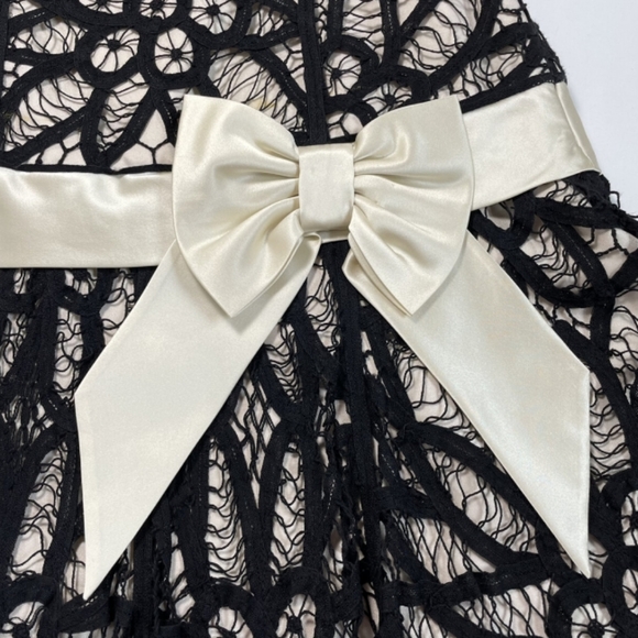 NEW Betsey Johnson dress black lace gold satin drop waist bow corset pouf mini 2 - Picture 4 of 10